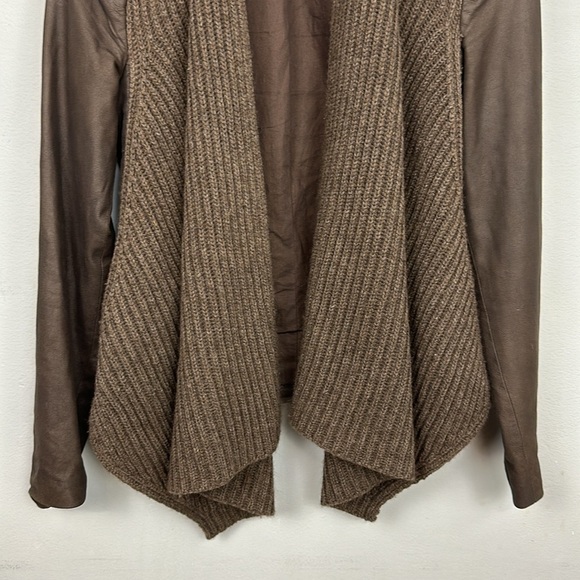 Vince Brown Leather Yak Wool Knit Draped Waterfall Open Front Jacket Sz XS - Picture 6 of 14